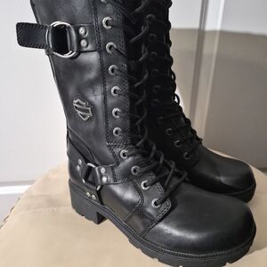 Harley-Davidson Style Black Lace-Up Boots